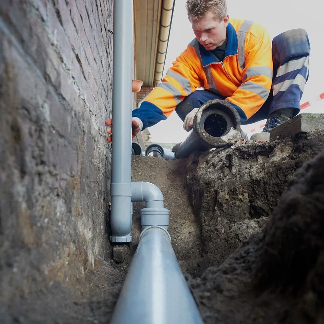 Spoedmonteur van LoodgieterService Met Spoed vernieuwt afvoerleiding 24/7 met KIWA-gecertificeerd materiaal